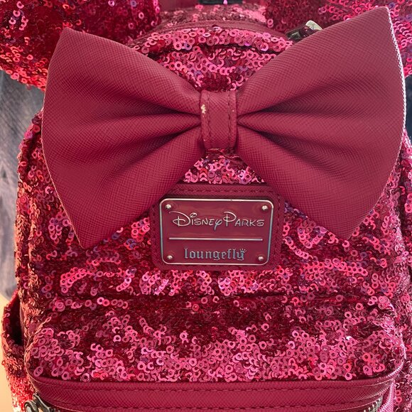 Loungefly Disney Parks Hot Pink Sequin Mini Backpack - Discontinued, Pre-Loved - Picture 4 of 14